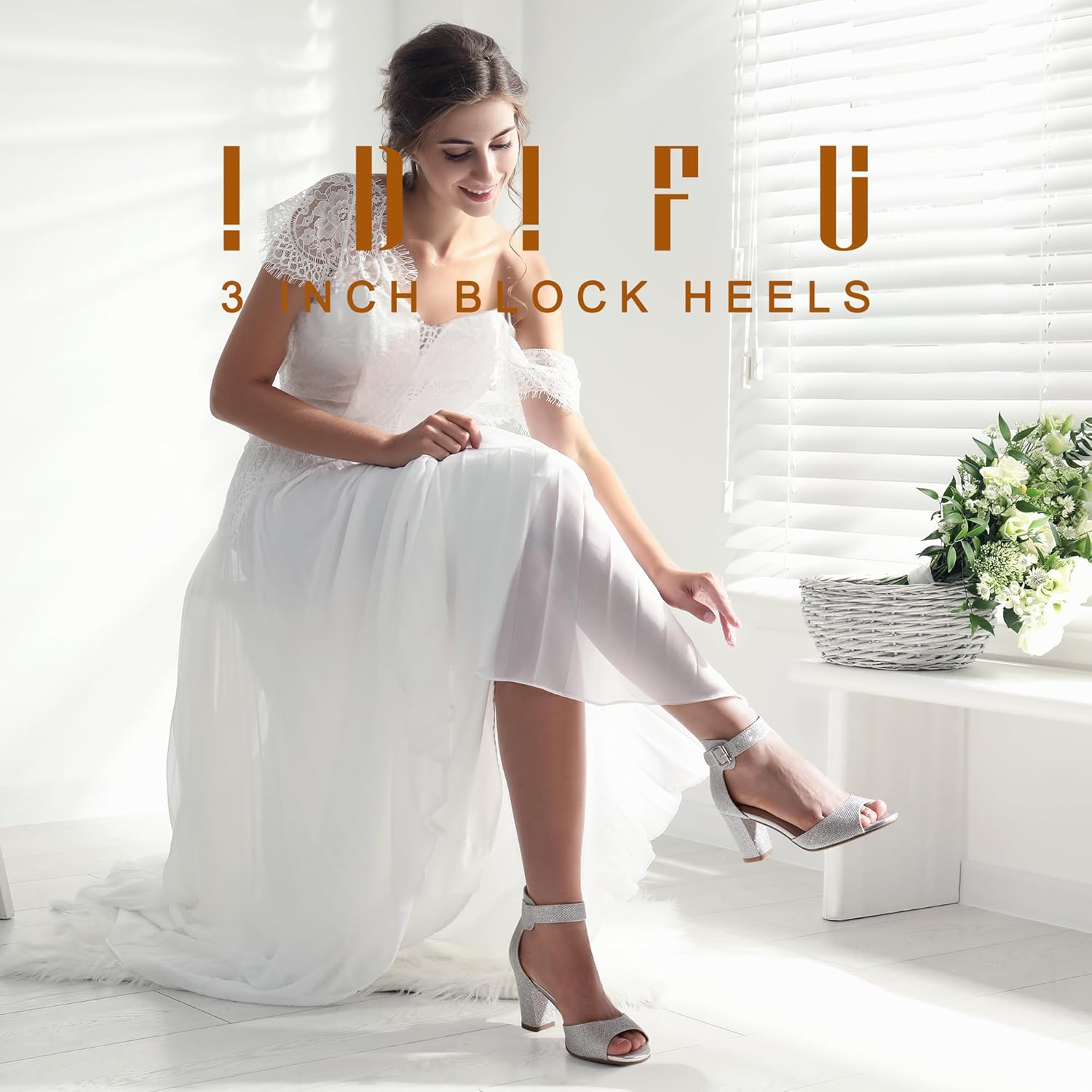 IDIFU Women's Candie-MI Peep Toe Low Block Heels Sandals Ankle Strap Comfy Chunky Wedding Dress Shoes - Image 2