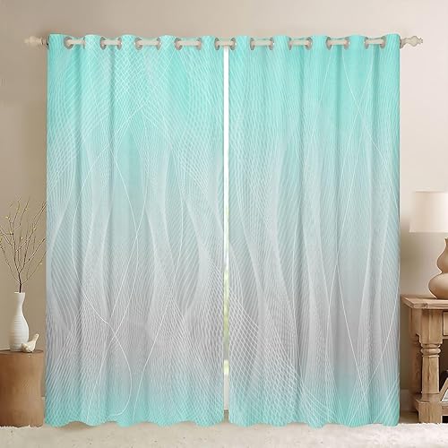 jejeloiu Cortinas de oscurecimiento de color azul turquesa para niños, cortinas de rayas grises degradadas para dormitorio, sala de estar, estilo