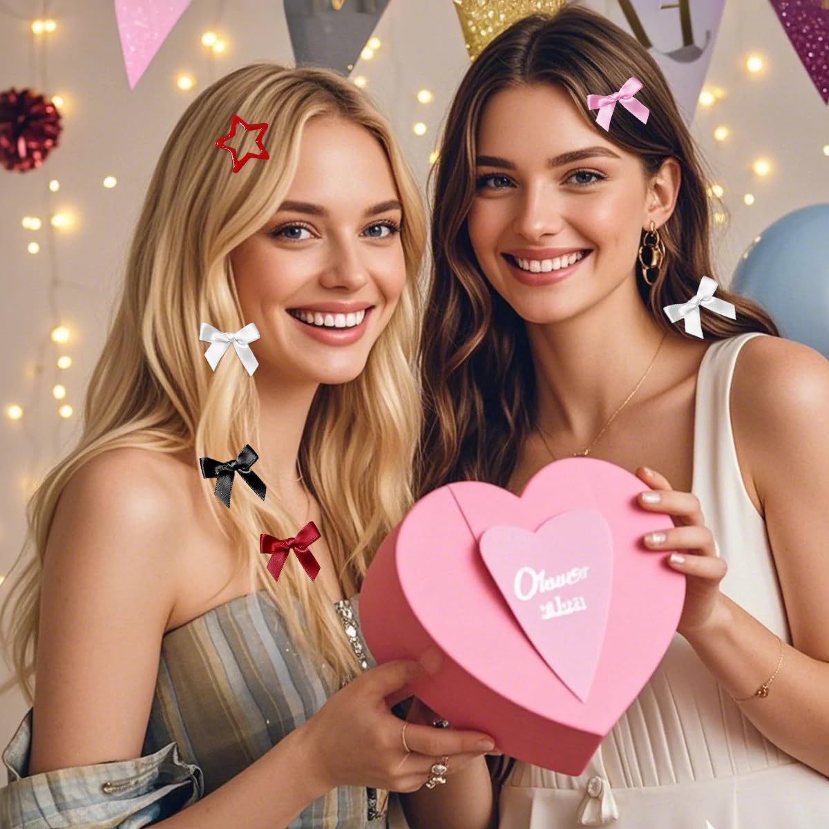 92 Pcs Bow Star Hair Clip Set, 80 Mini Ribbon Bowknot Barrettes and 12 Star Hair Clips 4 Colors Cute Satin Bow Hairpins Metal Stars Hair Snap Y2K Hair Accessories for Women,Party Decor - Image 5