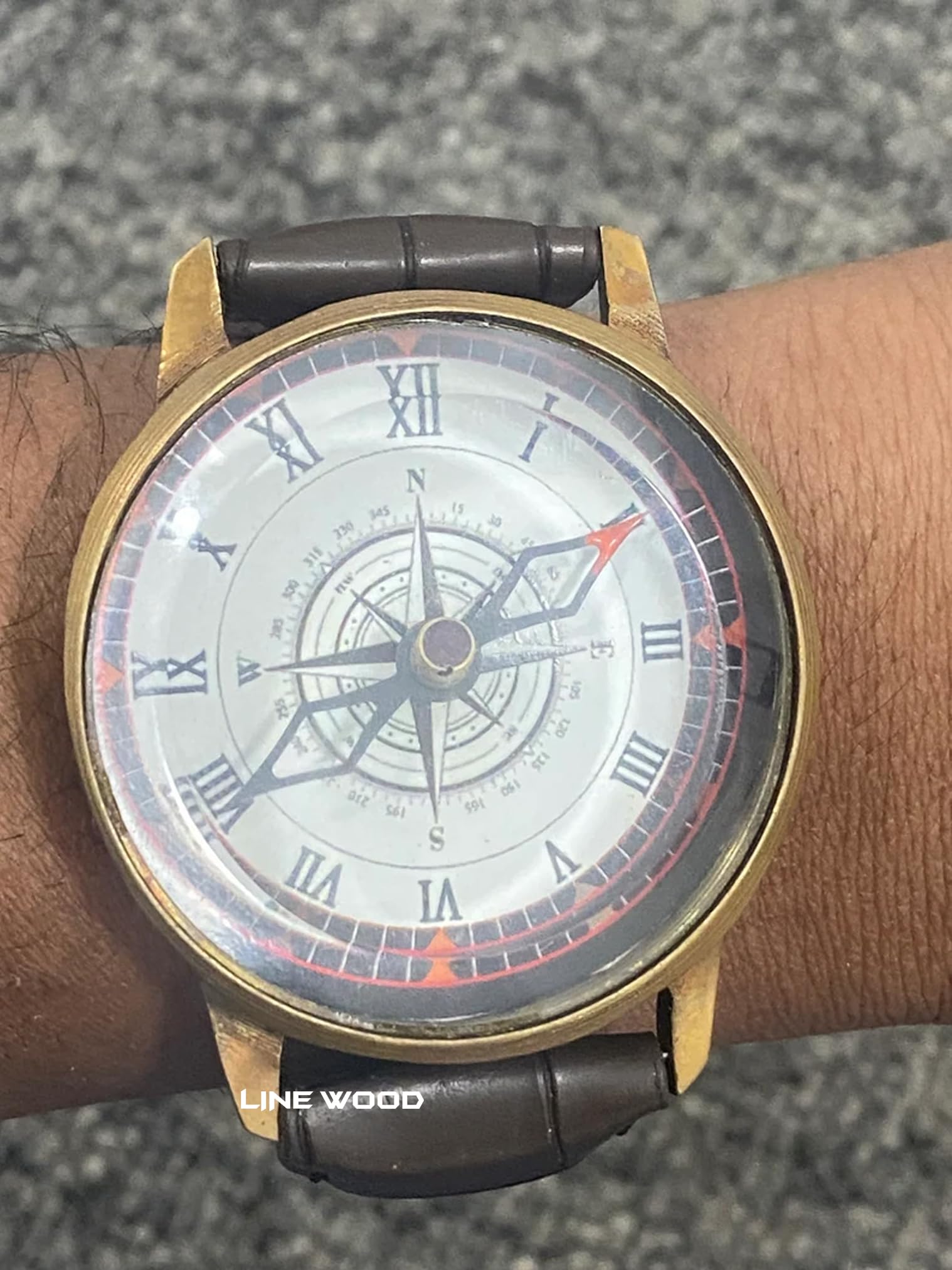 line wood™ - antique compass watch – handcrafted brass vintage wrist compass with leather band | ideal for outdoor adventure, hiking, camping, boating & trave