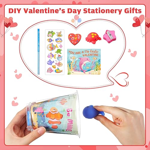 Miniatura 3 de Zonon 180 piezas de regalos del día de San Valentín para niños y niñas, tarjetas de San Valentín de animales marinos, mini recuerdos para apretar,