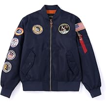 BAIMORE Men's Apollo NASA Embroidered Space Patch Loose Stand Collar Lightweight Bomber Jacket