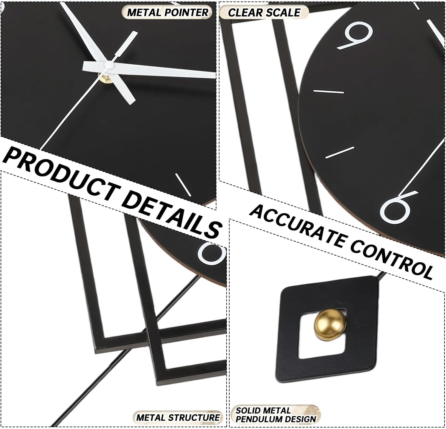 Wall Clock with Pendulum,Silent Quality Quartz Battery Operated,Modern Large Wall Clocks for Living Room Kitchen Home Bathroom Bedroom Wall Decor,16.2x26Inch(Black)