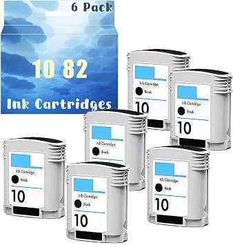 10 82 C4844A C4911A CH565A C4912A C4913A Ink Cartridges Replacement for Designjet 500 Plus 500ps 800 800ps 815 MFP 820 Printers, Auto-Reset Chip Black x 6