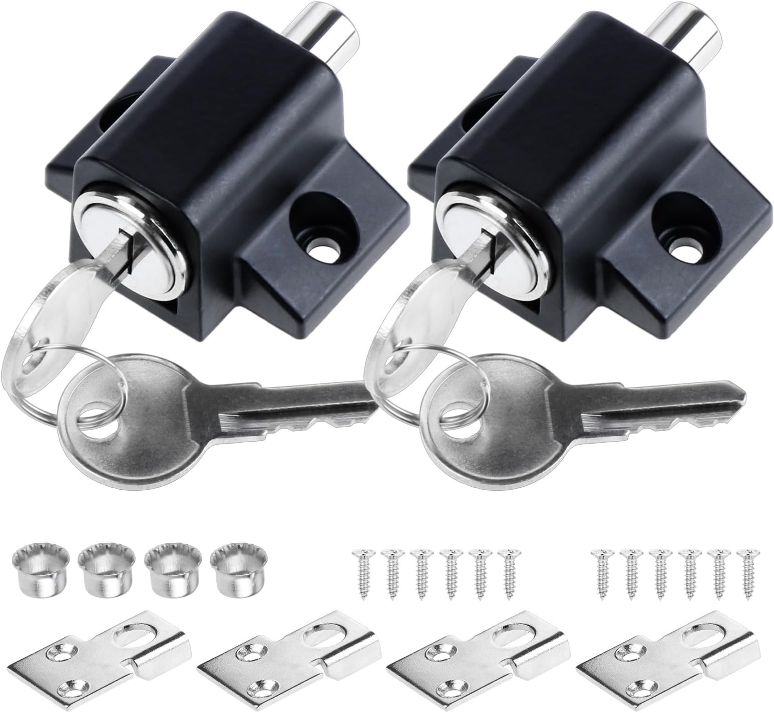 2Pcs Black Sliding Patio Lock Security Bolt/Catches for Windows or Doors Universal Locks with Keys