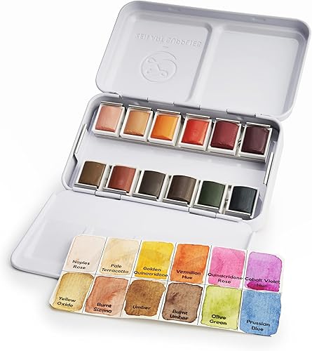 Miniatura 4 de ZenART - Juego de pintura de acuarela profesional Sorriso, juego de 12 medias bandejas no tóxicas en paleta de lata de metal, juego de acuarela