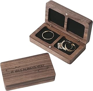 Drnilui Ring Box, Wooden Ring Box for Wedding Ceremony Ring Bearer Box, Engagement Ring Holder Gift for Anniversaries day, Birthday Gift
