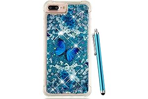 iPhone 7 Plus Case Glitter Liquid Slim Cover - Blue Butterfly