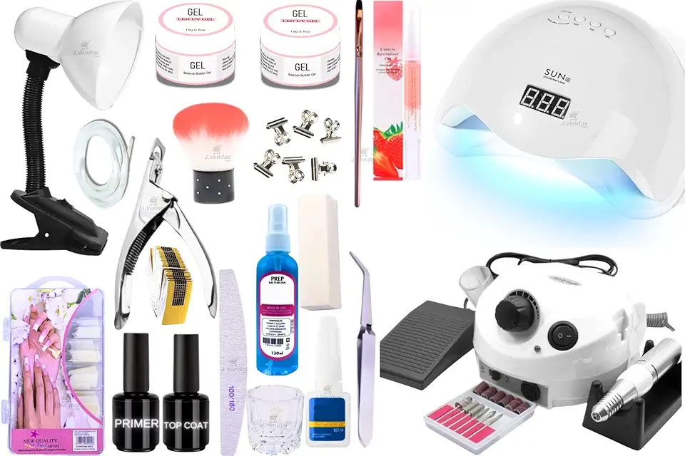 Kit Manicure Gel Acrigel Lixadeira 35.000 Porquinho Cabine Sun 5 Luminaria Completo Alongamentos Lixadeira Eletrica Com Pedal Promoção