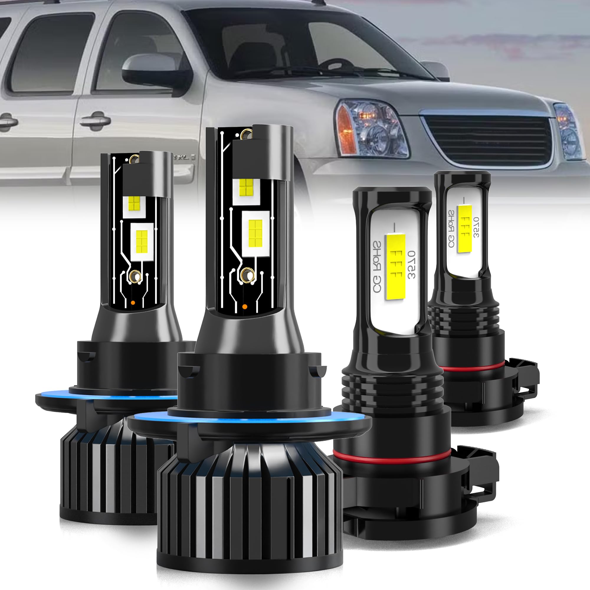 Photo 1 of AYGZRUB For 2007-2014 GMC Yukon & Yukon XL light Bulbs, 9008 High Low Beam H16 Fog Light Combo, 4PCS