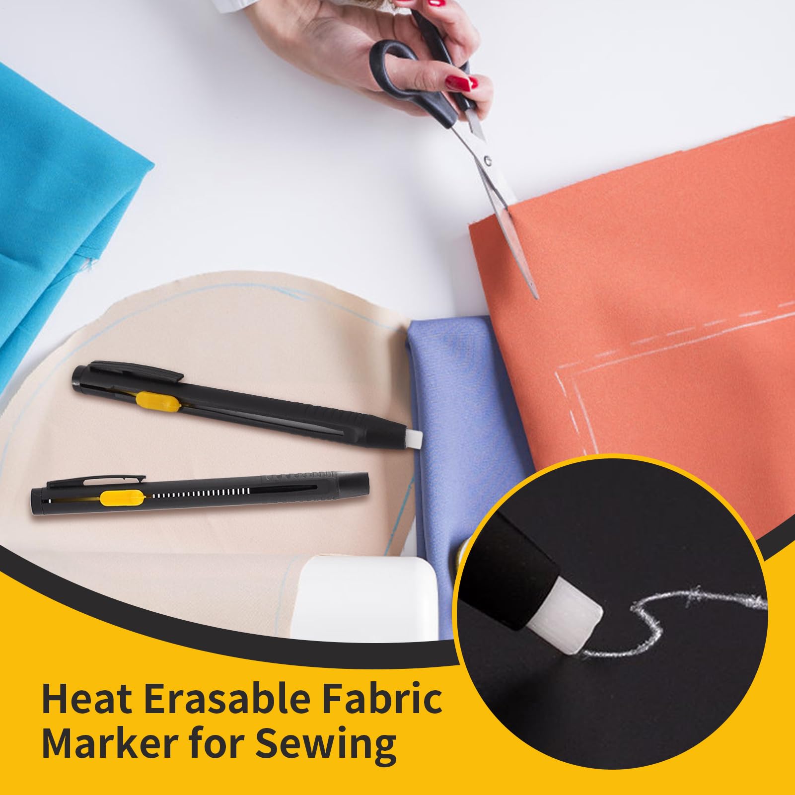 Marqueur textile – 13,3 cm – Support créatif à long terme – Marqueur pour tissus effaçable à la chaleur avec recharges remplaçables – Crayon de marquage soluble pour bricoleurs, créateurs et débutants