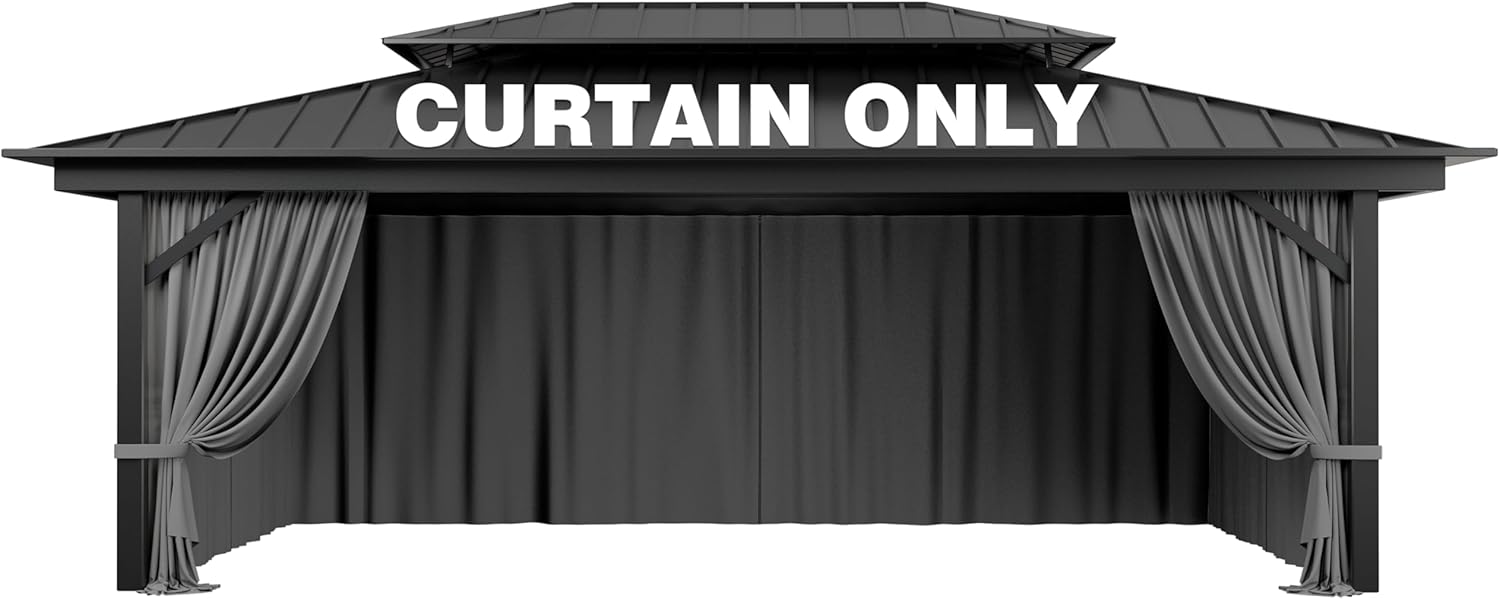 Outdoor Gazebo Curtain Replacement Universal 4-Panel Sidewalls 12' X 20',Outdoor Patio Waterproof Privacy Curtain with Double Zipper for Patio, Canopy, Garden, and Backyard (Curtain Only)
