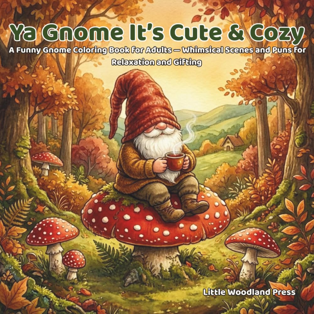 Ya Gnome It's Cute & Cozy: A Funny Gnome Coloring Book for Adults — Whimsical Scenes and Puns for Relaxation and Gifting