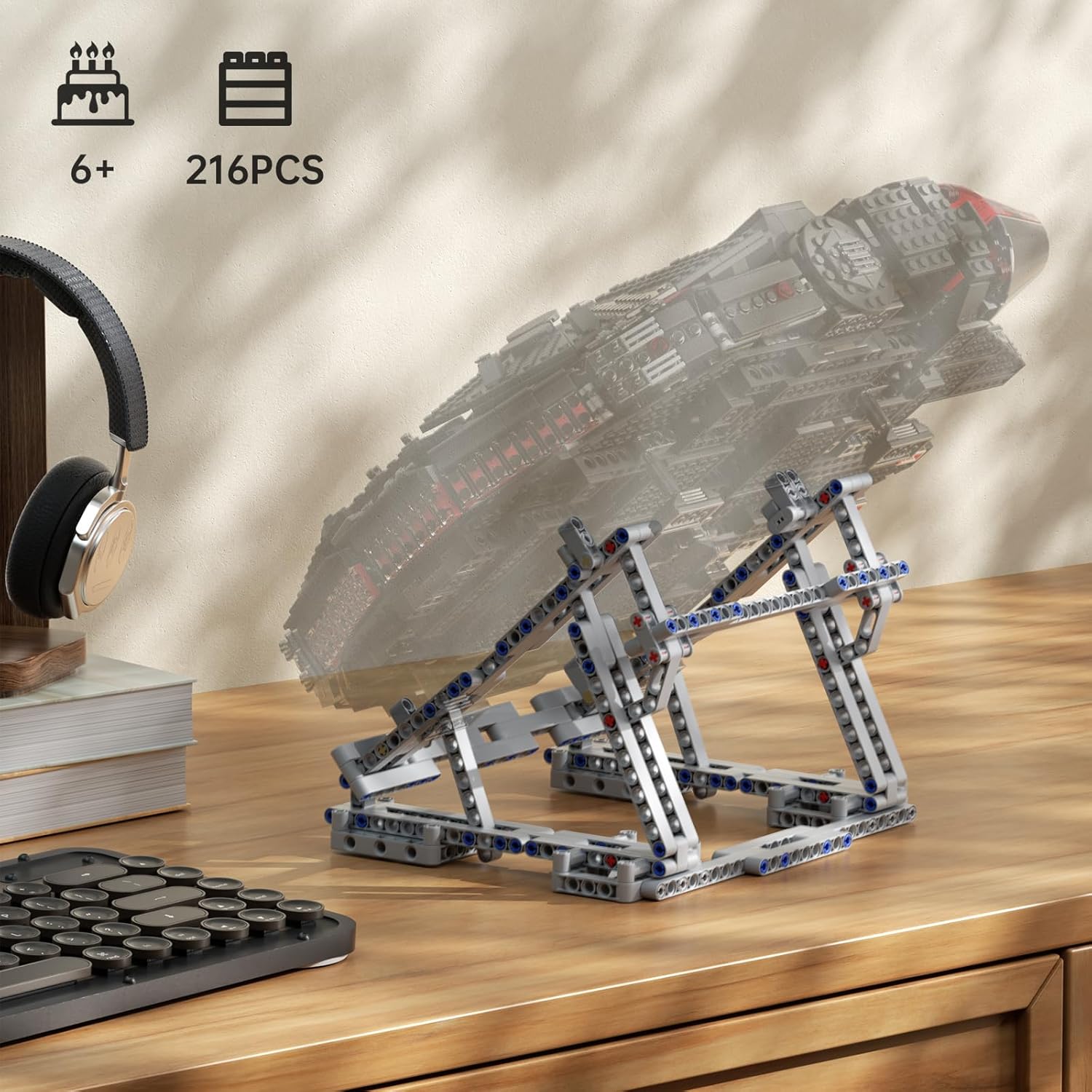 Display Stand Compatible with Lego 75389, Vertical Millennium Display Bracket Sturdy Falcon Building Kit with Clearer Instructions, Great Gifts for Fans, Adults, Kids (216 PCS)