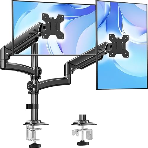 Soporte de monitor doble con capacidad para 4.4-22 libras cada uno, brazo de monitor doble para 2 monitores, soporte de escritorio de computadora de