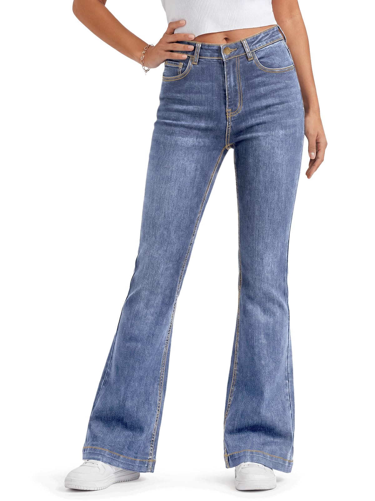 Cicy Bell Jeans da donna a vita alta, taglio bootcut, elasticizzati, aderenti, svasati, con tasche