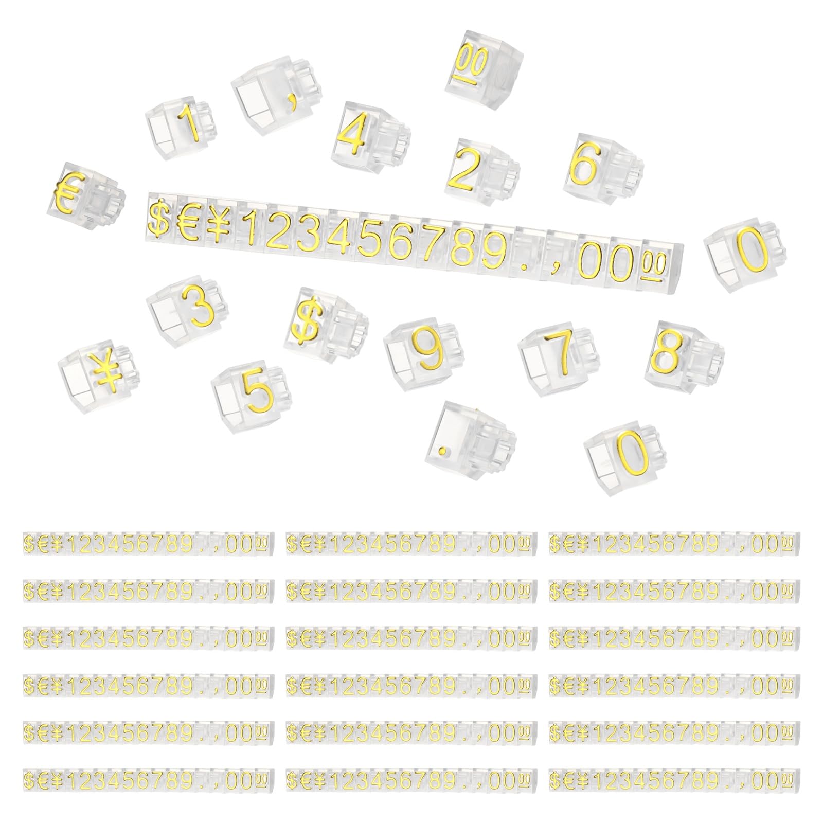 PATIKIL 3" x 0.24" Marking Tags Cube,20 Set Plastic Adjustable Counter Stand Label Number Letter Price Block Kit for Jewelry Supermarkets Bakeries Retail Shop, Clear Gold (Medium)