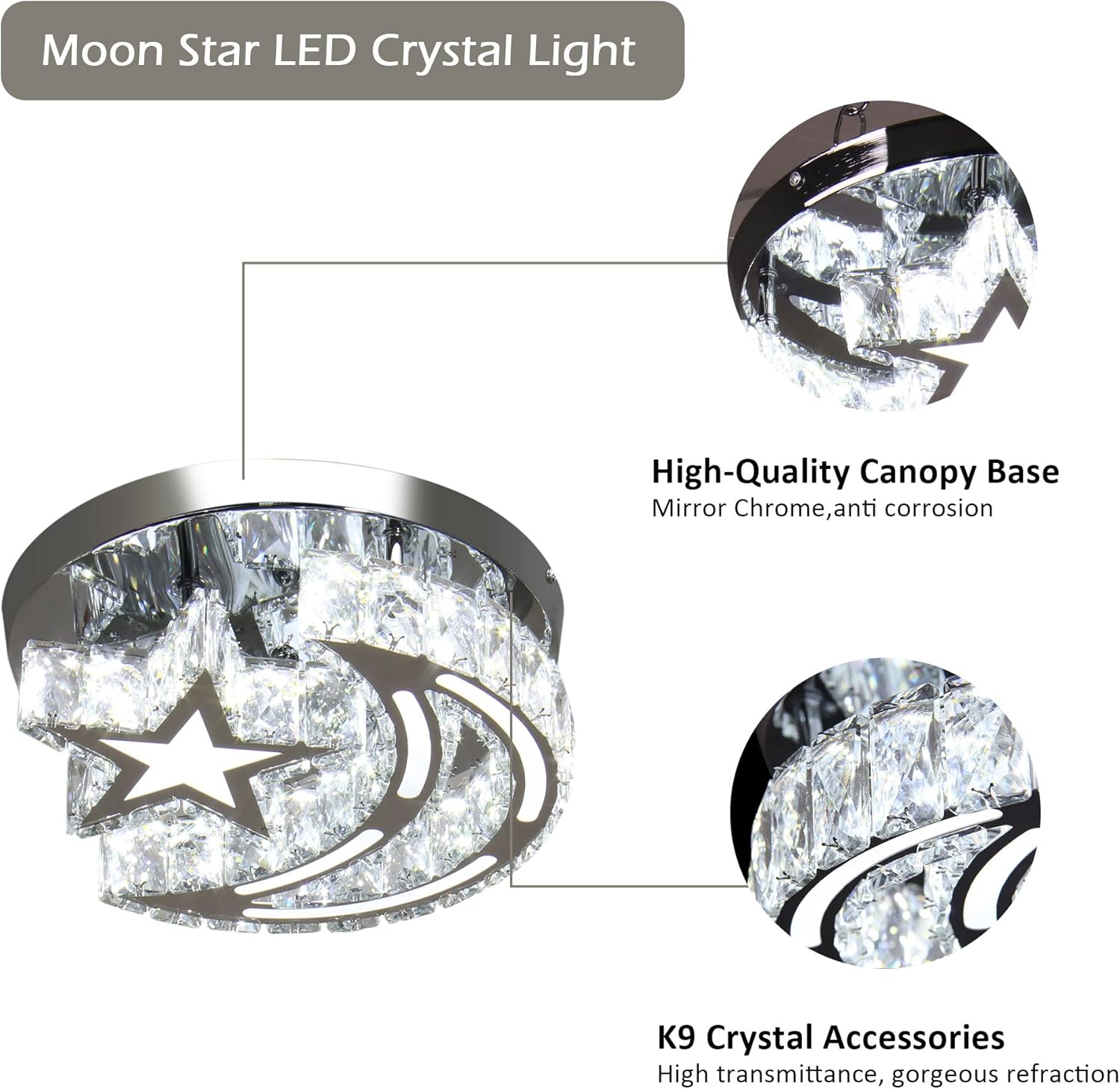 FRIXCHUR LED Chandelier Crystal Ceiling Light Modern Chandeliers Star Moon Light Fixture for Dining Room Hallway Entryway Foyer (Cool White)