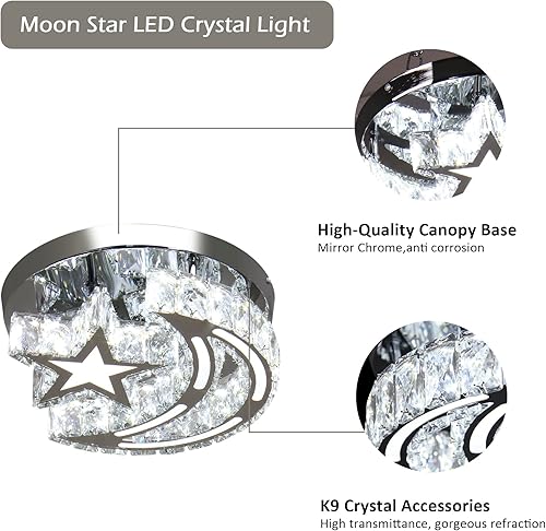 Miniatura 5 de Candelabro LED de cristal para techo, lámpara moderna de estrella y luna, para comedor, pasillo, entrada, vestíbulo (blanco frío)