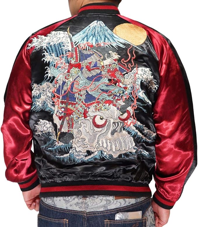 Amazon 花旅楽団 ﾊﾅﾀﾋﾞｶﾞｸﾀﾞﾝ 和柄 スカジャン リバーシブル メンズ 総刺繍 されこうべ 和漢 弓武者 スーベニアジャケット Ssj 039 コート ジャケット 通販