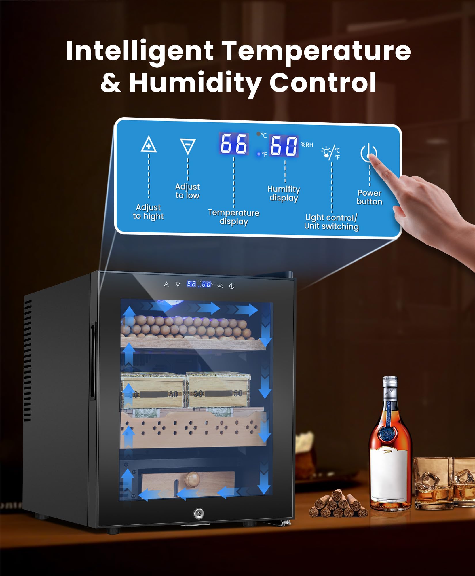 RLPI Electric Cooler Cabinet 50L,Desktop Humidor with Smart Humidity & Temp Digit Control System,Spanish Wood Shelves 350 Capacity for Gift for Men on Fridge.com
