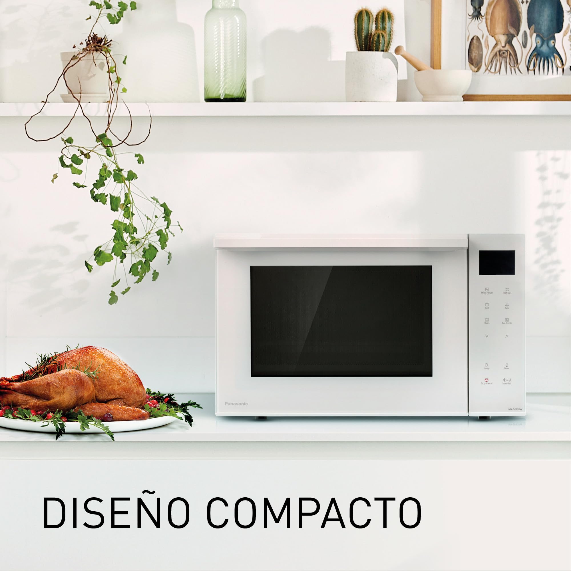 Panasonic NN-DF37PWEPG Horno Microondas y Grill, 1000W, 23L, Inverter, Modo Eco Combi, Plato no Giratorio, 16 Programas Automáticos, Bandeja Esmaltada, Rejilla Alambre, Fácil Limpieza, Blanco