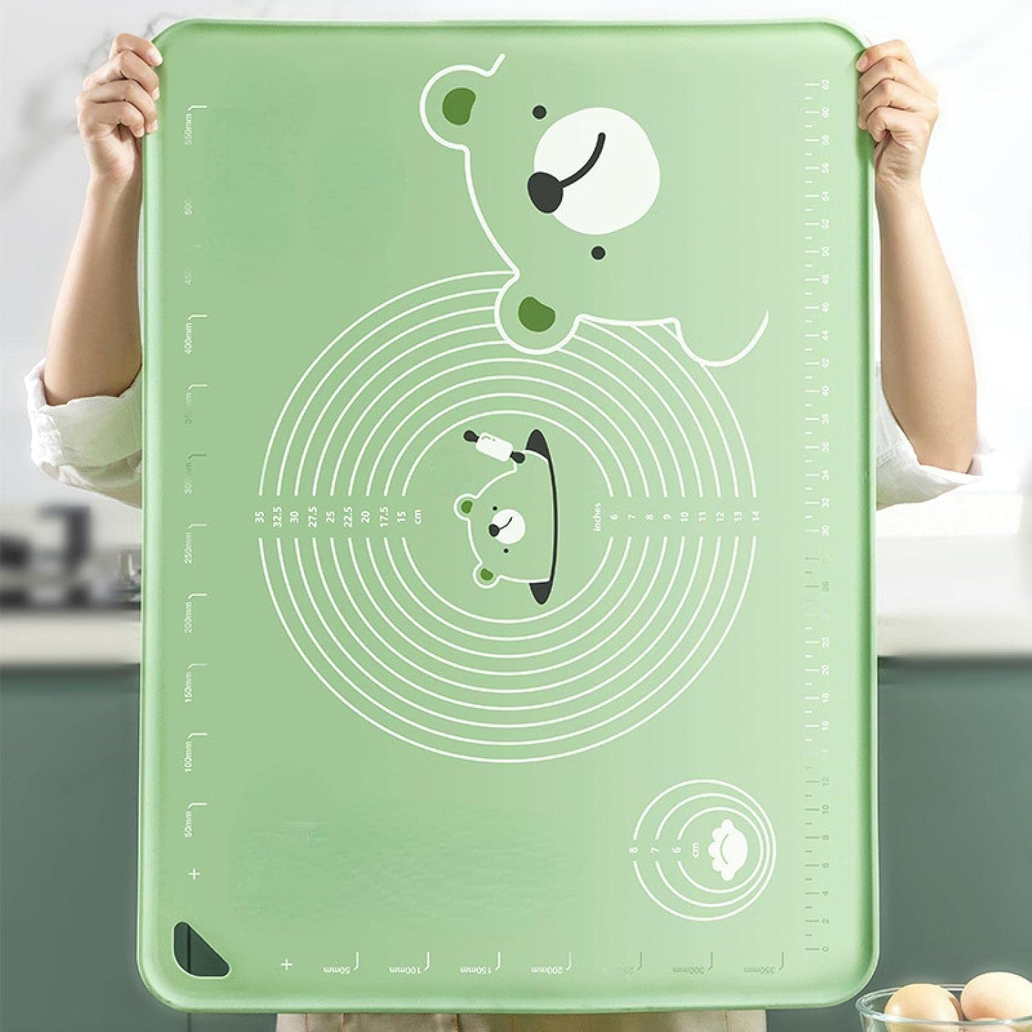 Thickened Silicone face mat Panel, Household Chopping Board Rolling Board, Baked Goods Grade kneading mat Painted Green Tuba