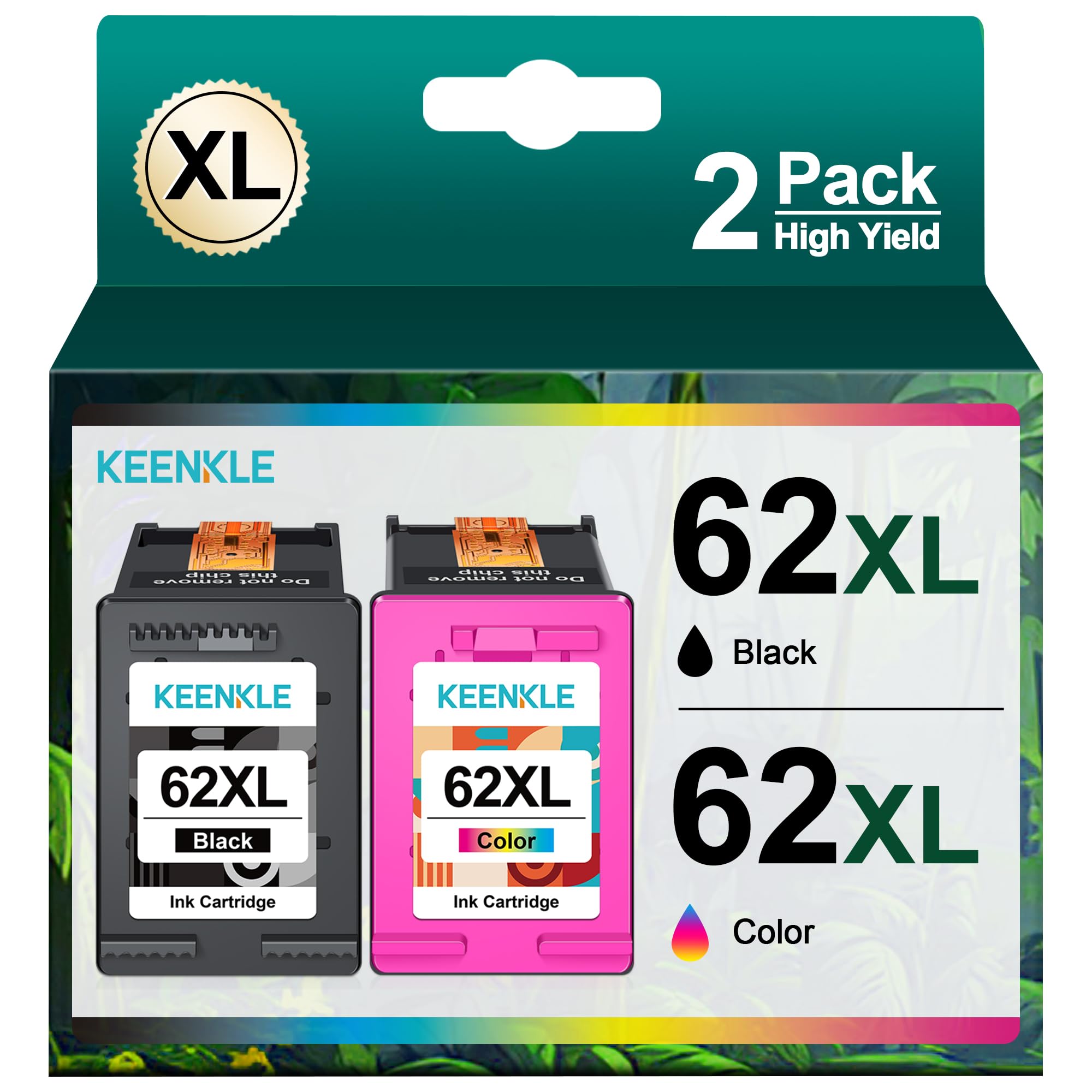 KEENKLE 62XL Kompatibel Ersatz für HP 62 Druckerpatronen 62 XL 62XL schwarz und Farbe Patronen für HP OfficeJet 250 Mobile Patronen 200 5740 5742 Envy 5540 5548 7640 5640 5646 (2er-Pack)