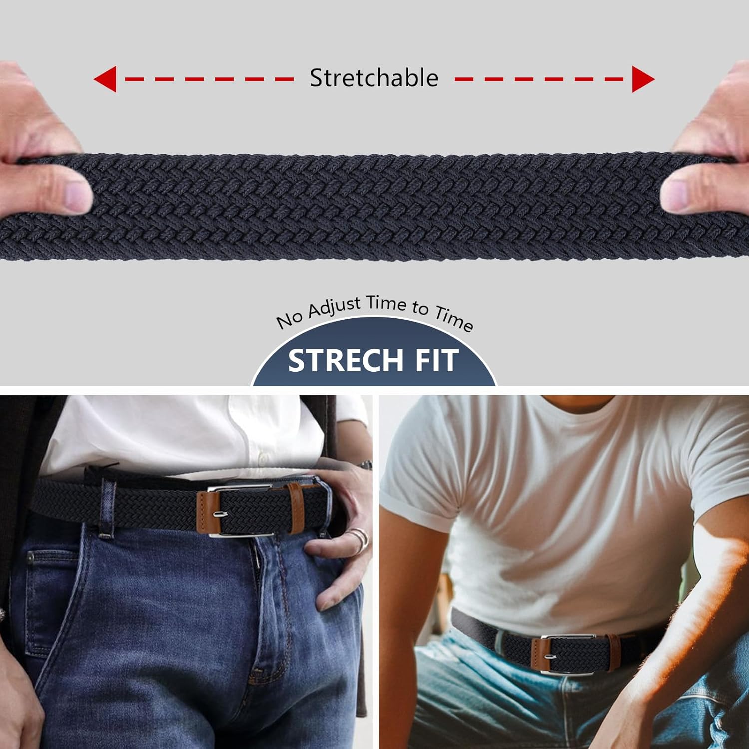 GLITZALL Elastic Mens Stretch Belt,Men Gift Woven Braided Web Belts for Golf Pants Shirts Jeans,Size Up to 57" - Image 6