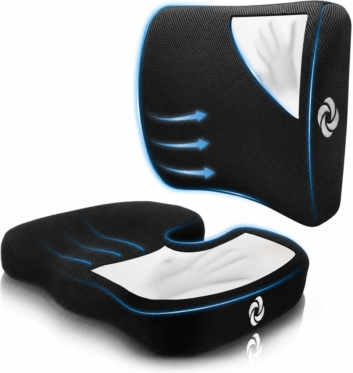 Samsonite โ 2 in 1 โ Lumbar Support and Seat Cushion, High Grade Motion Balanced Memory Foam, Fits Most Office Chairs and Car Seats, Elevate Your Work & Life and Enhances Focus Throughout Your Day