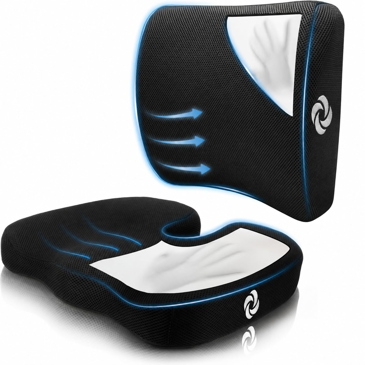 Samsonite [2-in-1 Ergonomic Seat Cushion and Lumbar Support Cushion Combo, Memory Foam Office Chair for Back Support and Car Seat Pillow