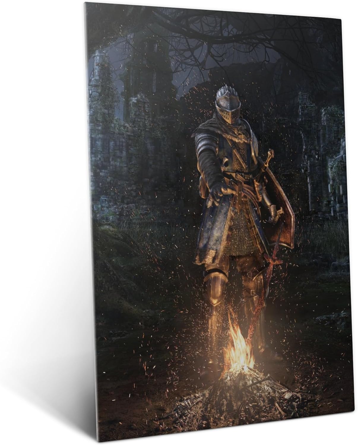 Displate Metal Poster Dark Souls - Lordran - Bonfire in the Shrine - Easy Magnetic Mounting – Knight Collectible Gift for Gamer - Fantasy Wall Art Room Decor Bedroom Posters - 12.6x17.7 in
