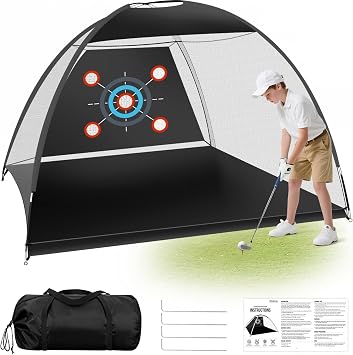 Golf Practice Net for Teens & Beginners 10x7ft Backyard Golf Net with 5 Targets, Easy Setup for Kids & Family Training, Indoor & Outdoor Golf Hitting Net for Junior Golfers