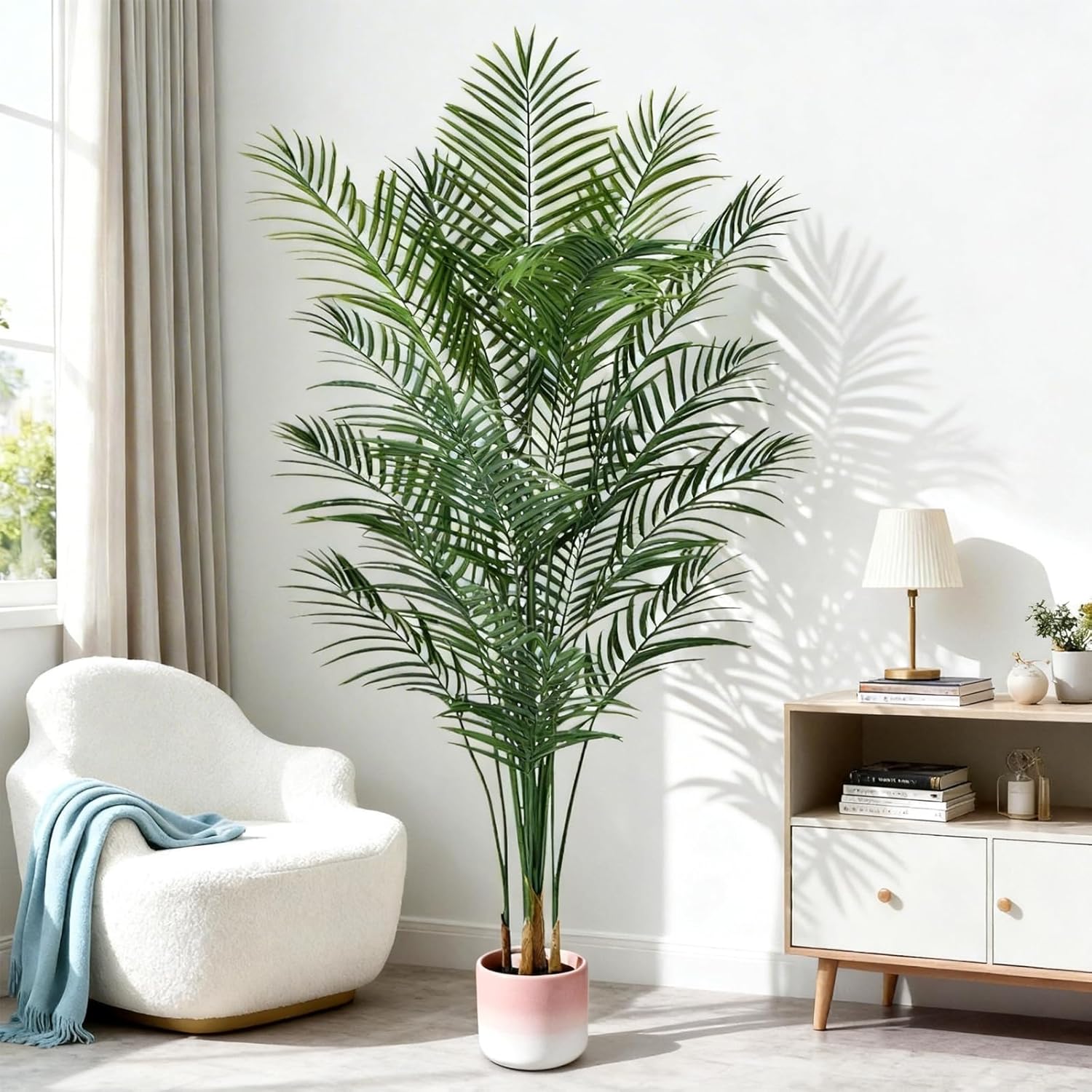 6ft Artificial Palm Tree Indoor, Large Fake Tropical Areca Palm with 18 Trunks, Tall Faux Floor Plants for Indoor Living Rooms Offices Bedroom Home Decor