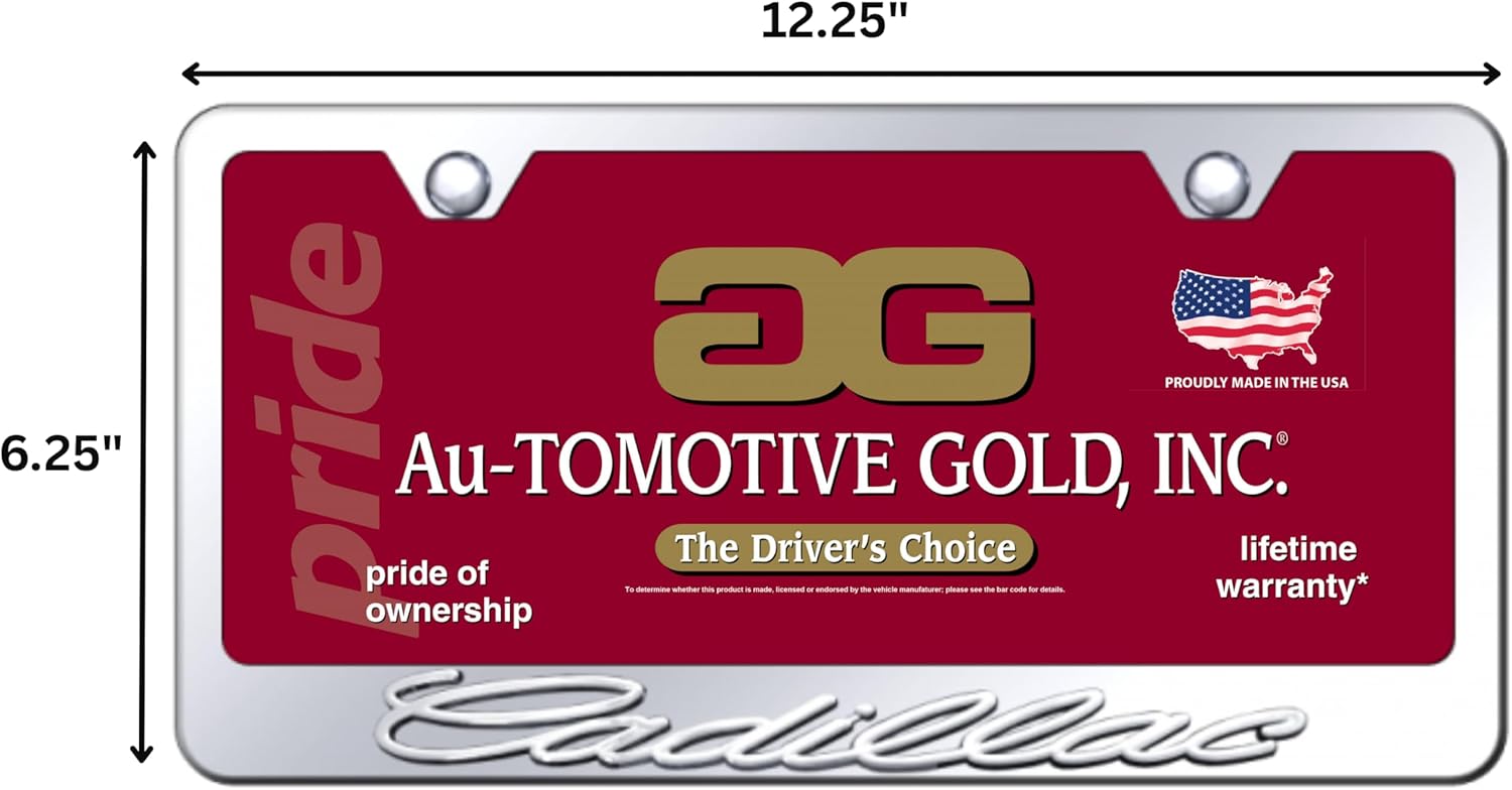 Au-TOMOTIVE Gold, INC. Officially Licensed 3D Logo Stainless Steel License Plate Frame for Cadillac (Chrome)