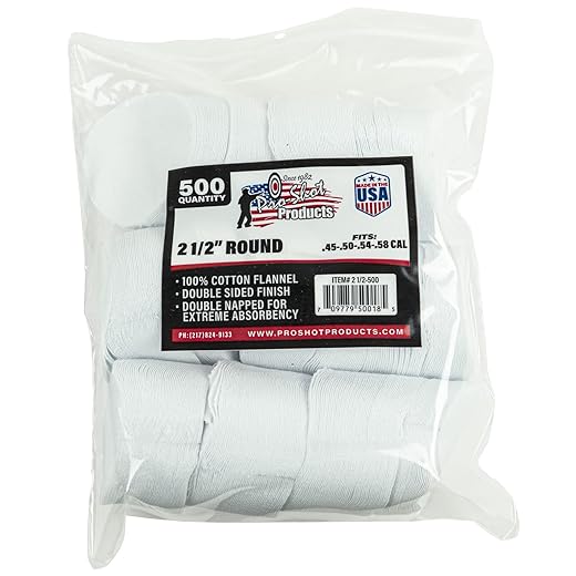 Pro Shot Products .45-.58 Caliber 2 1/2-Inch RD. 500 Count Patches, WHITE