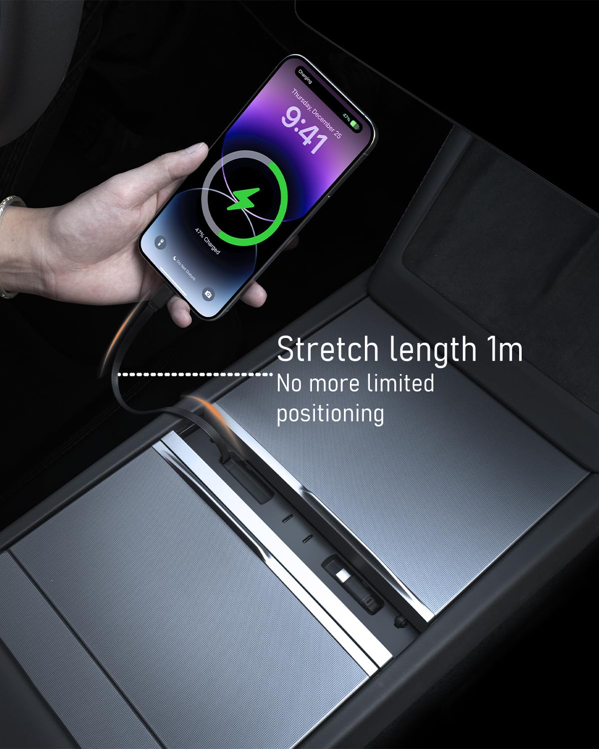 Hub USB de coche para consola central Tesla con cables retráctiles de carga rápida, para Model Y Juniper 2025-2026 y Model 3 Highland 2024-2026, cargador de teléfono, accesorios de estación