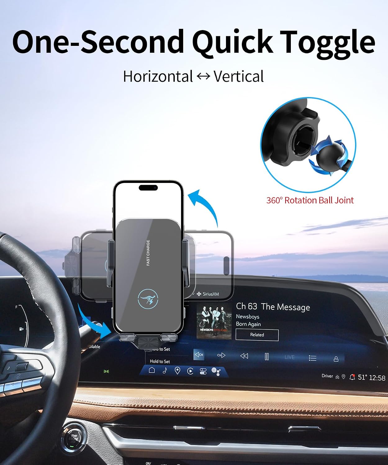 15W Wireless Fast Charger for Cadillac Lyriq 2023-2026/ CT5/CT5 V/Optiq 2025-2026/ XT4 2024-2026 Accessories 33 inch Screen Fixed Clip, Interior Decoration Mobile Phone Mount