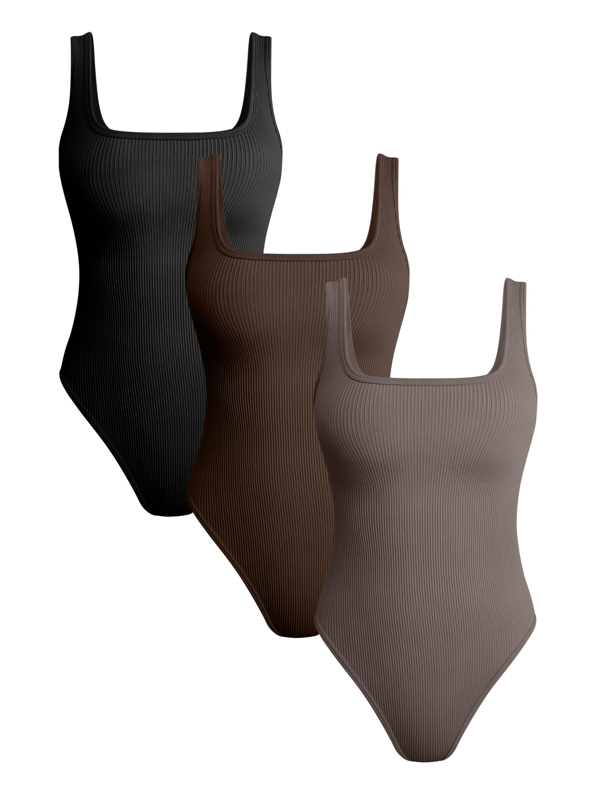 TOB Women's 3 Piece Bodysuits Sexy Ribbed Square Neck Sleeveless Tank Tops Bodysuits