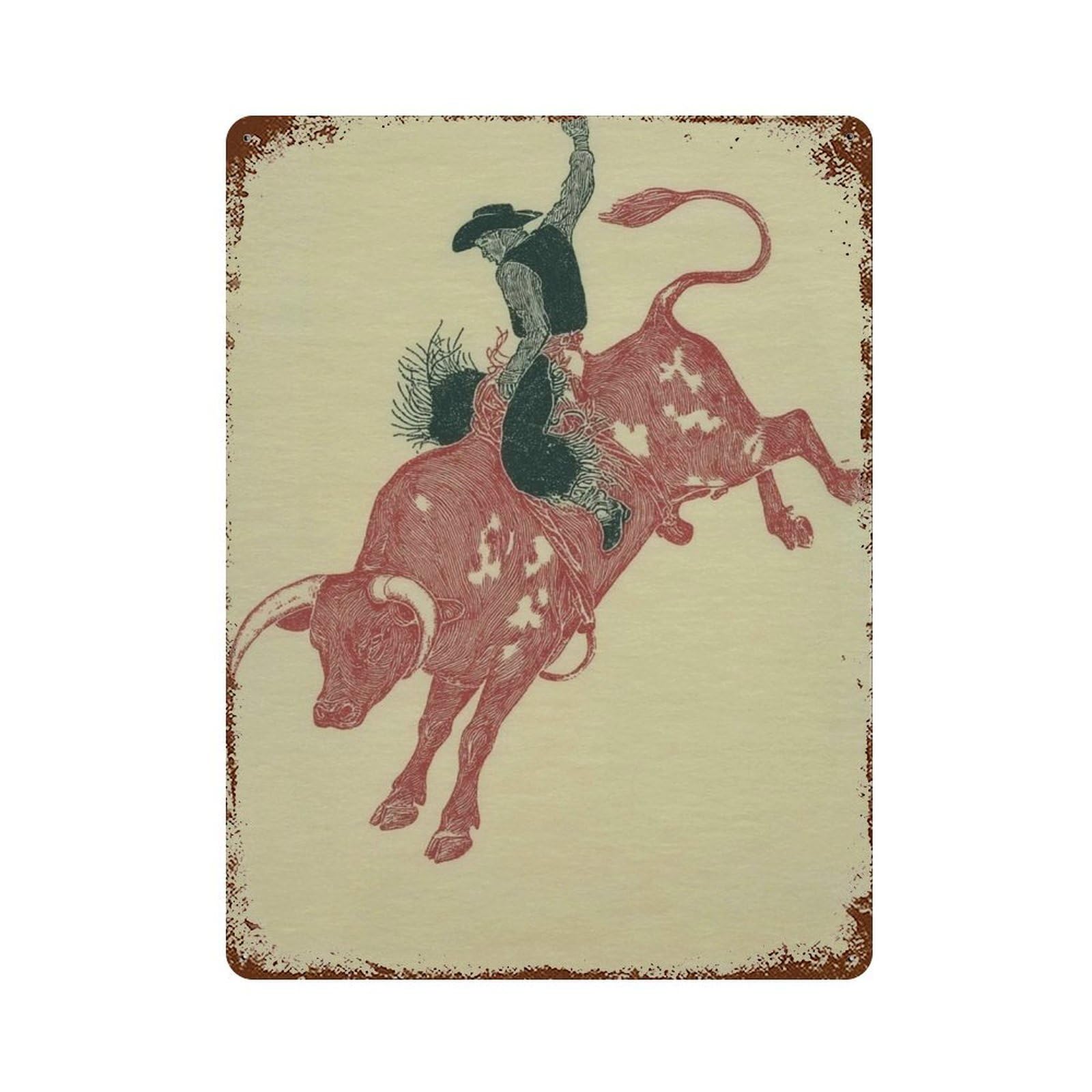 xiaoxiaoshen Cowboy Bull Riding Western Rodeo Ranch Rustic Wild West Rider Work Wall Decor Art Metal Tin Poster Modern Home Decor Art Home Bar Shop Decorations Vintage Sign 40x30cm