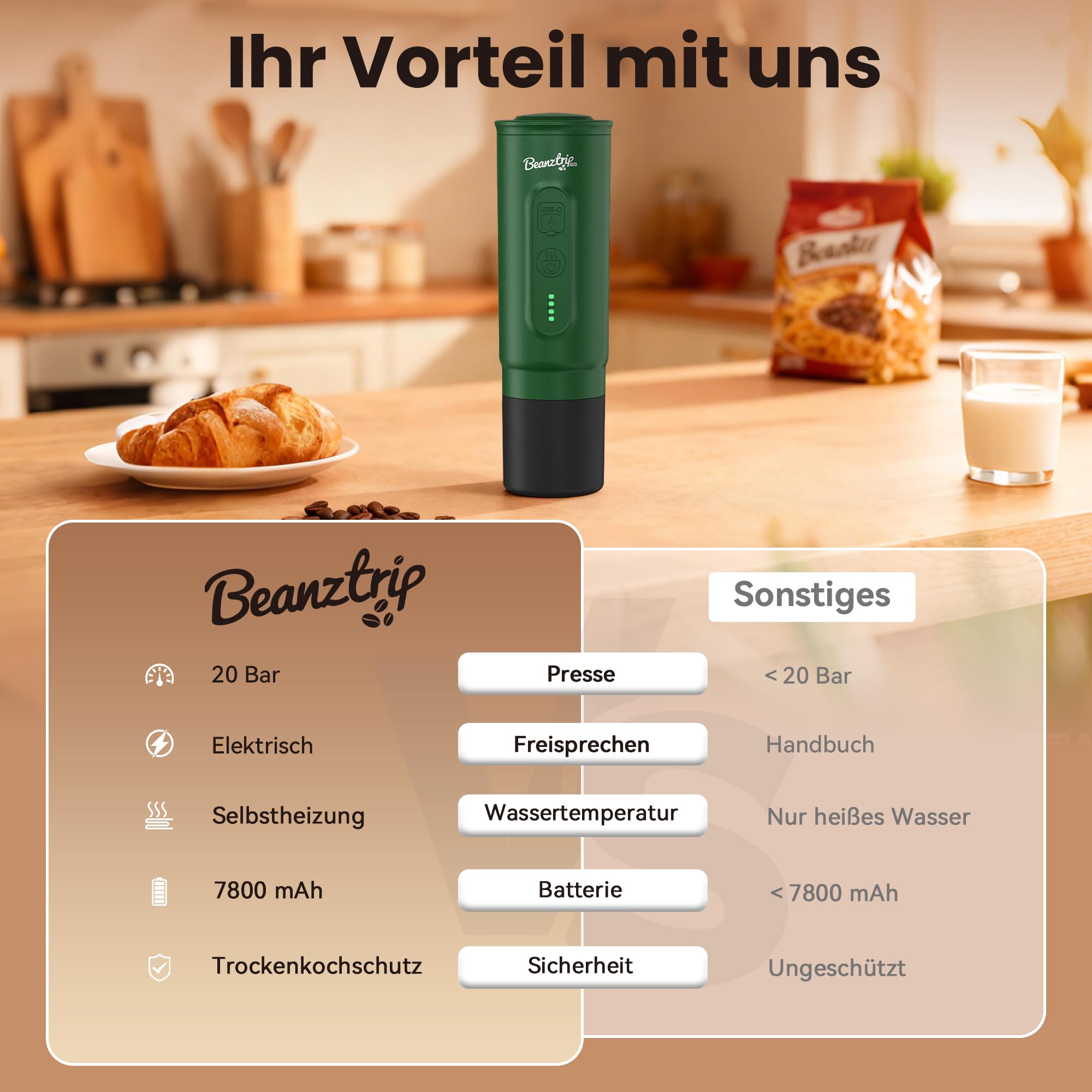 H02 PRO 2-in-1 Tragbare Kaffeemaschine mit Akku, 20 Bar, Selbsterhitzung, USB-C, kompatibel mit NS-Kapseln & gemahlenem Kaffee, Mini Campingkaffeemaschine für unterwegs, Wohnmobil