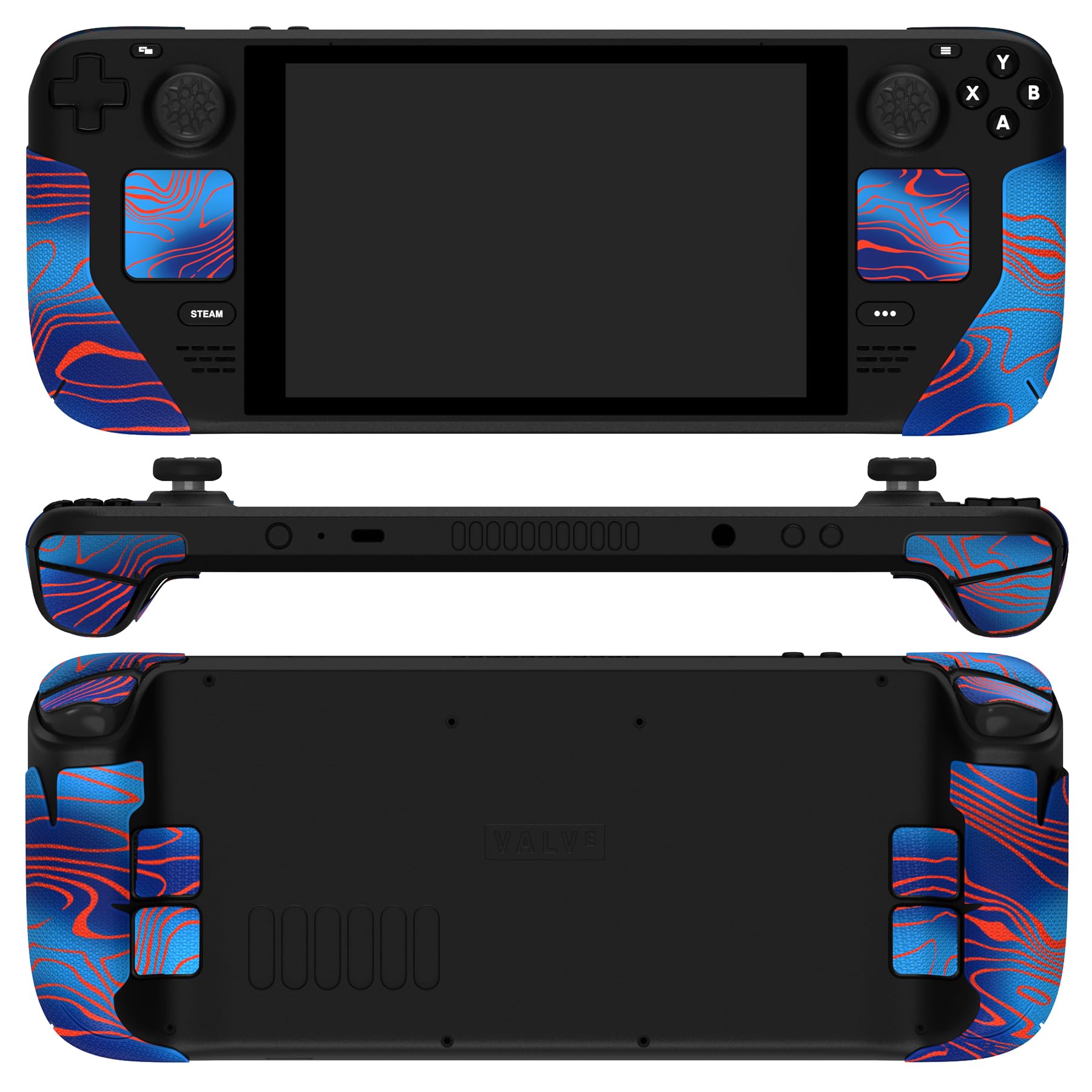 PlayVital Premium Split Handle Grips Soft Rubber Grip Pads for Steam Deck LCD &amp; OLED, Trackpads Skin Grip Trigger Back Button Grip with Thumb Grips - Hexagonal Diamond Textured Damascuscamo