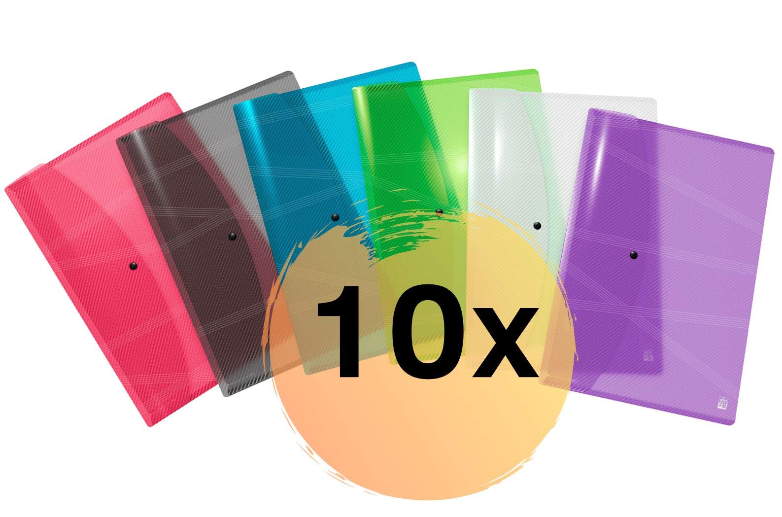 Oxford Hawai A3 Plastic Wallets Clear 6 Colours Pack of 10