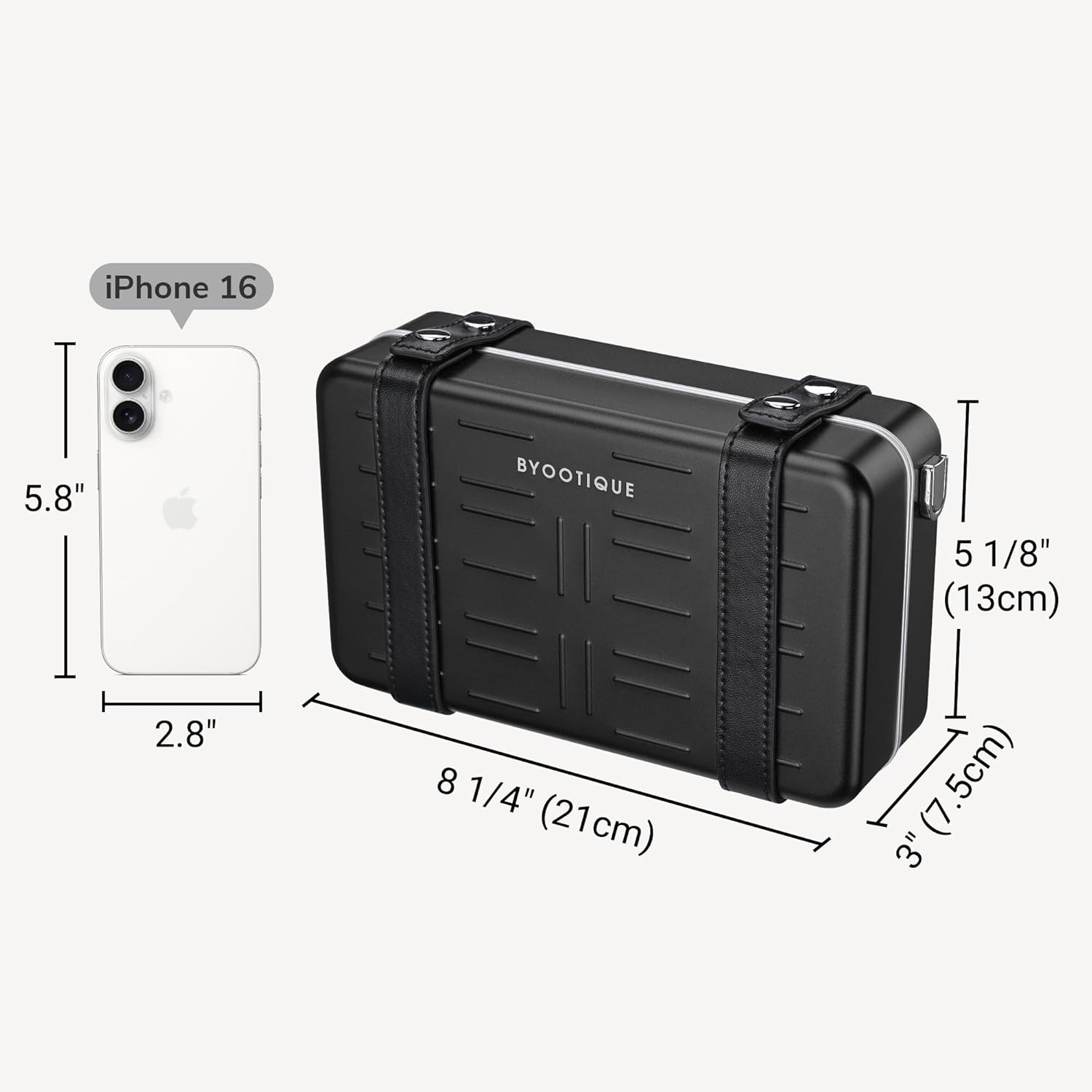 BYOOTIQUE Portable Hard Shell Aluminum Handbag with Adjustable Strap Crossbody Cosmetic Case Clutch for Women