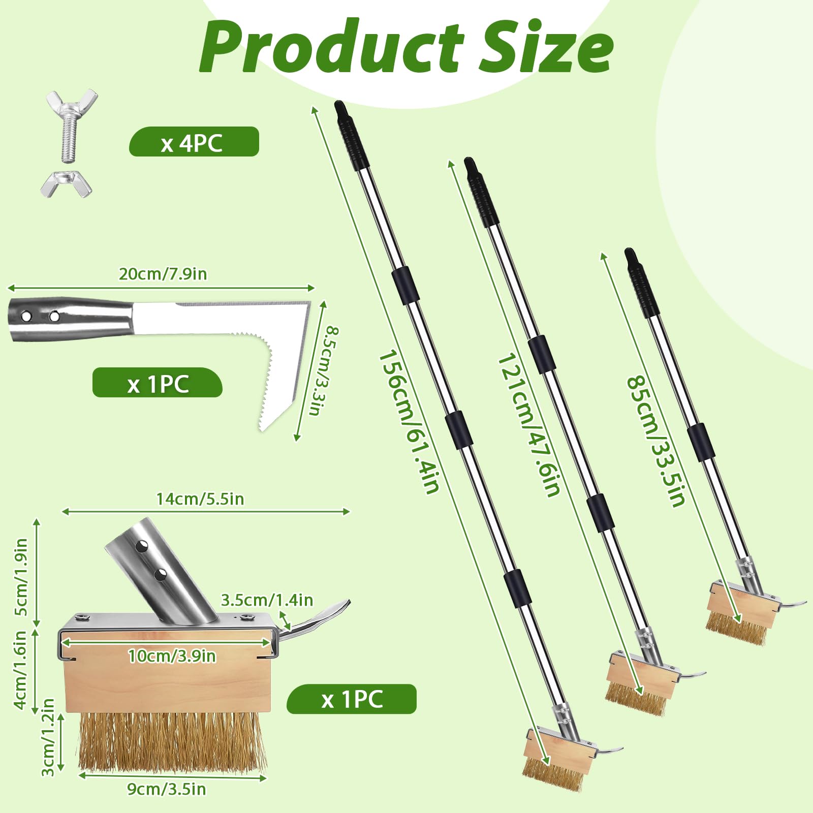 GAESHOW Brosse à Mauvaises Herbes 2-en-1 avec Manche Télescopique 160cm, Outil de Jardin avec Brosse Métallique et Grattoir, pour Nettoyage Joints Pavés, Bordures et Enlèvement d'Herbes