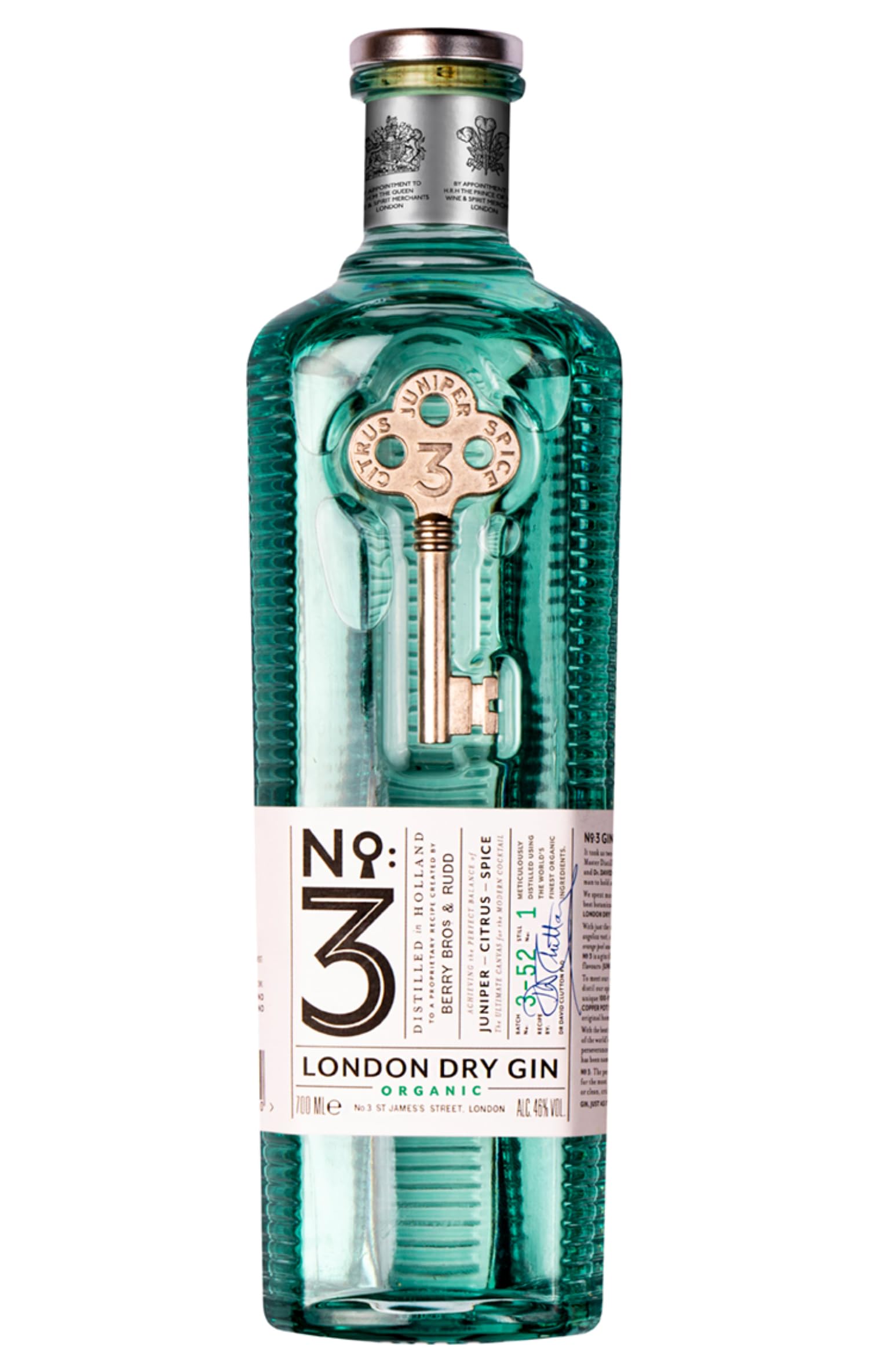 No.3 Gold/Türkis No. 3 London Dry Gin Organic By Berry Bros. & Rudd | 1X0.7l | England | Intensiver Wacholdergeschmack