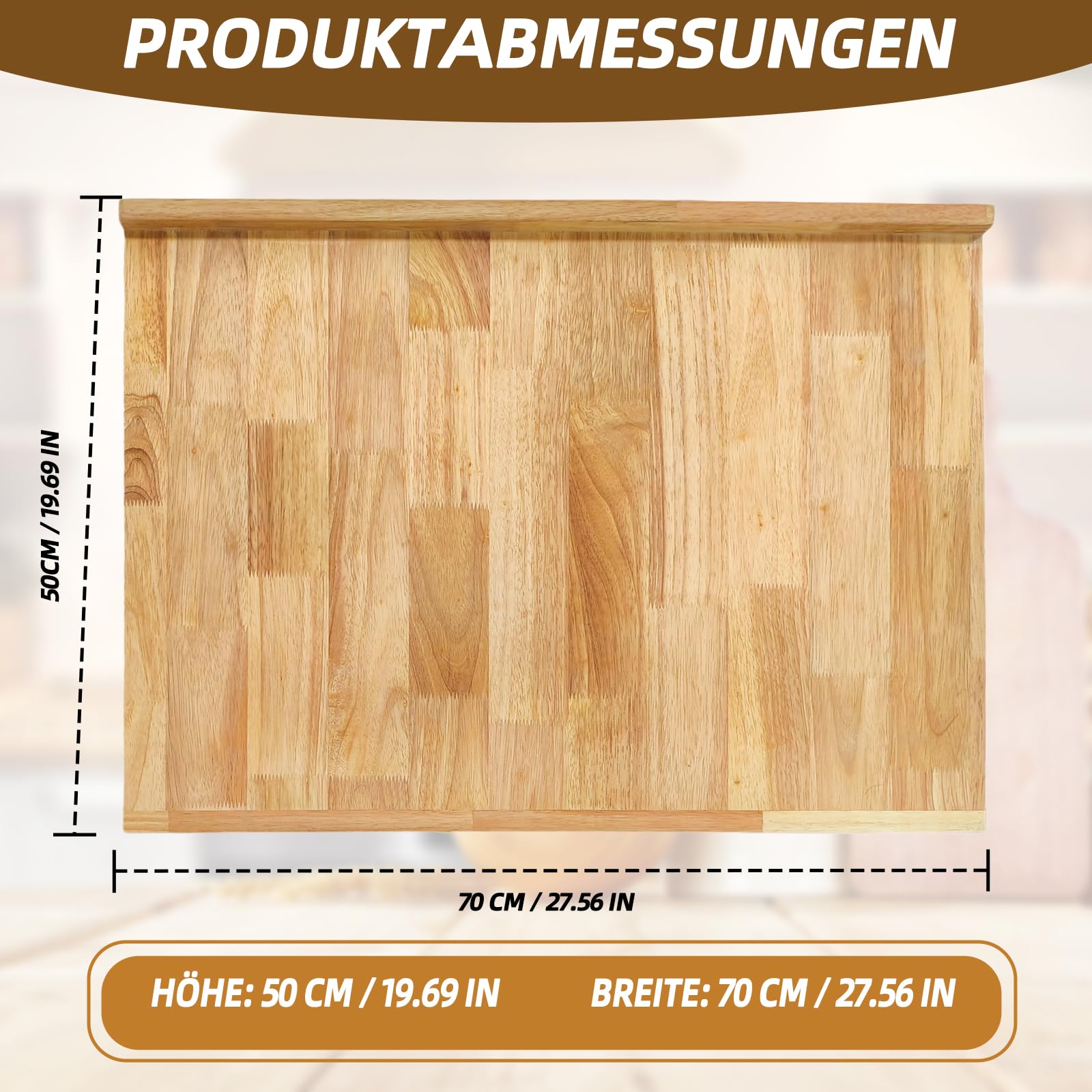 Holzbackbrett 70x50 cm – Teigbrett, Schneidebrett & Servierbrett | Rutschfest – Ideal zum Ausrollen von Teig, Schneiden & Servieren. Große Fläche für Brot, Gebäck & Snacks. Pflegeleicht.