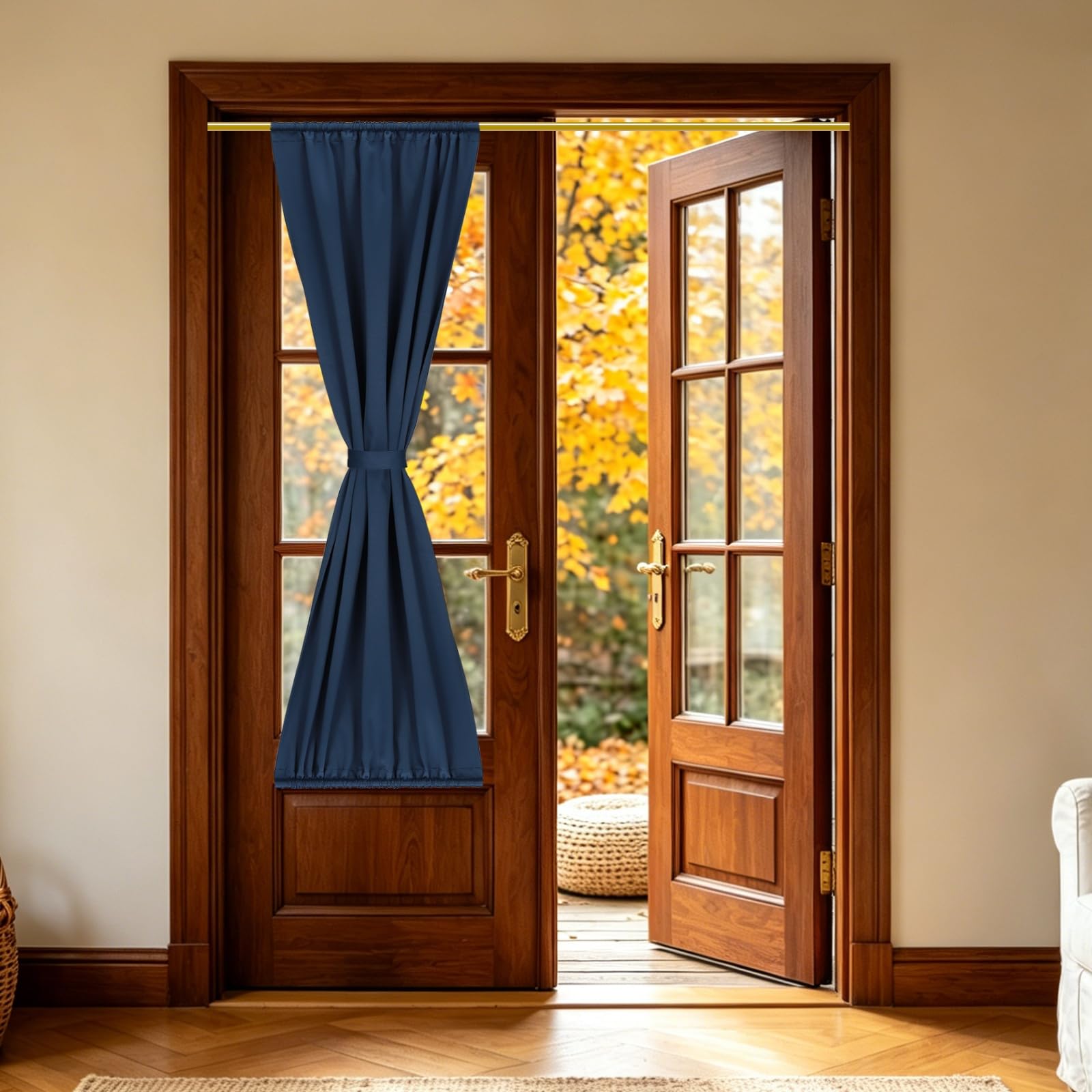 sourcing map 1 PC French Door Curtain, 63.5 x 203cm Blackout Thermal Insulated Energy Saving Drape Polyester Rod Pocket Curtains & Drapes for Kitchen Front Door Window Treatments, Navy Color — image 1