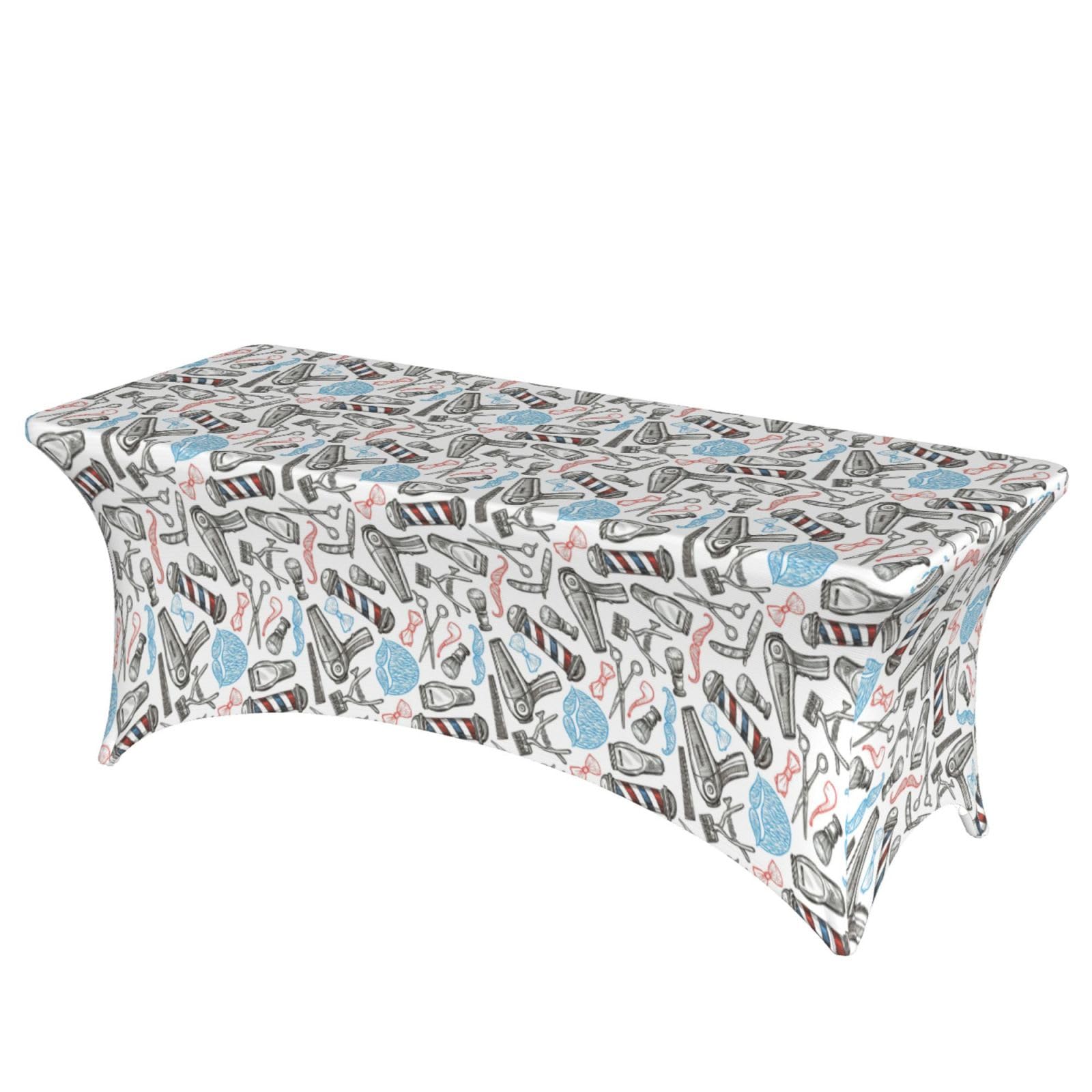 NImongt Barber Shop Monochrome Style Print Elastic Rectangular Tablecloth Holidays Family Banquet Wedding Party Table Cover