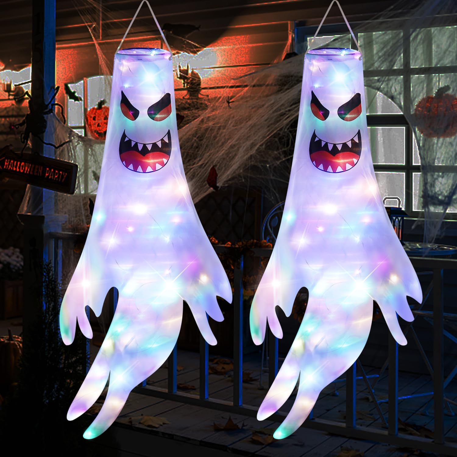 3 Stück Halloween Geister Deko Mit LED - Gruselige Windsäcke Für Garten Und Party